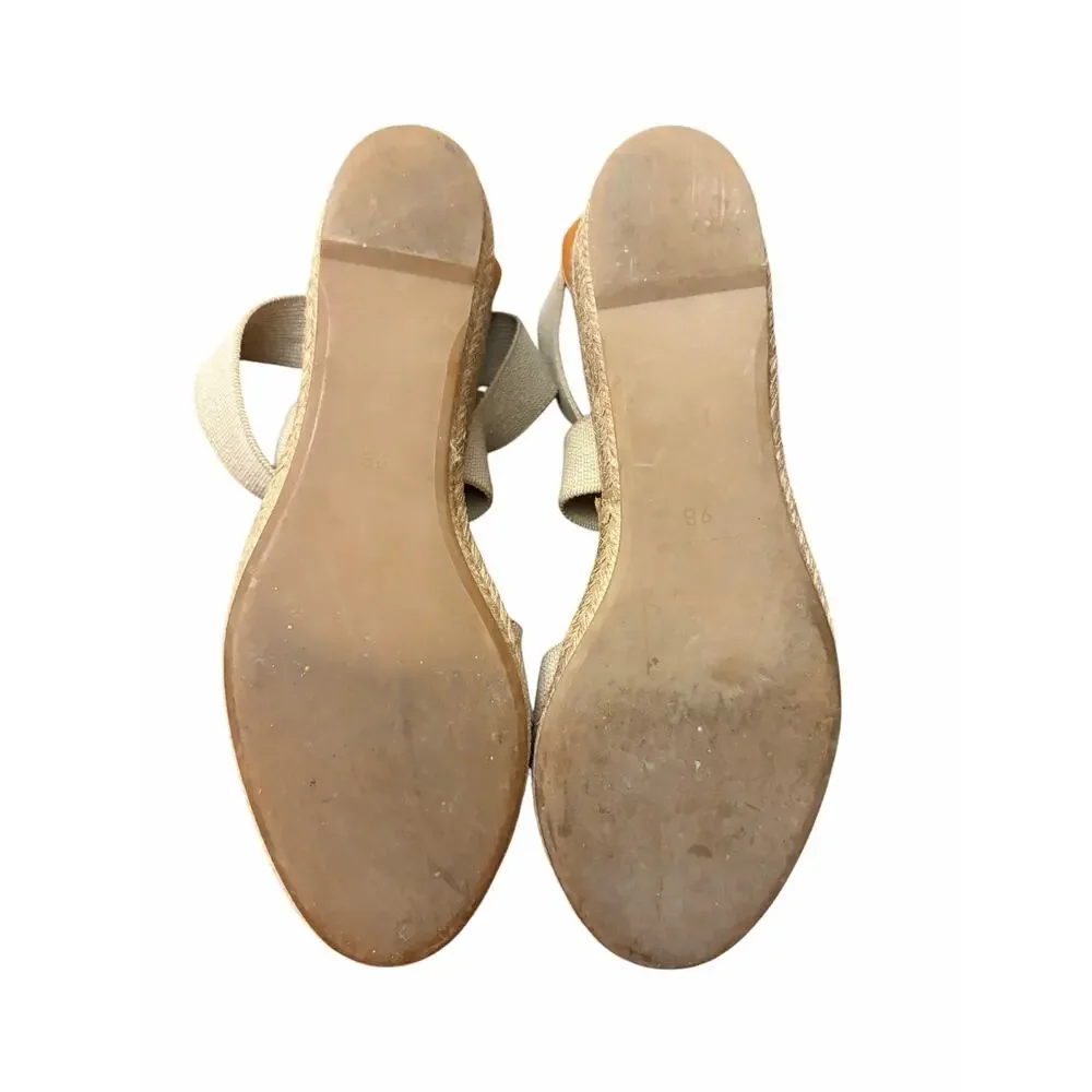 Tory Burch Adonis Beige Canvas Espadrille Wedge Sandals Sz 8.5